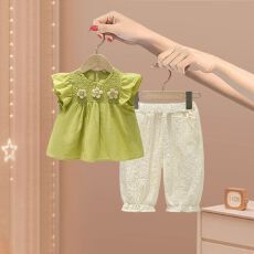 批发<b class='q'>女童</b><b class='q'>套装</b>2026新款夏季儿童洋气时髦韩范两件套女宝宝无袖衣服裤子
