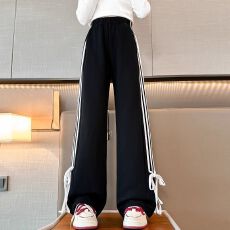 批发2026<b class='q'>女</b><b class='q'>童</b><b class='q'>美式</b><b class='q'>运动裤</b><b class='q'>蝴蝶结</b>条纹休闲运动高腰长裤新款宽松直筒<b class='q'>裤子</b>