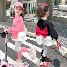 批发女童后背蝴蝶结套装春秋款2026新款<b class='q'>儿童</b>洋气打底裤初秋季女孩秋装