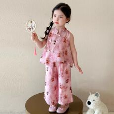 批发哪咤儿童汉服<b class='q'>女</b><b class='q'>童</b>夏季新中式女孩无袖旗袍演出服装女宝宝古风唐装