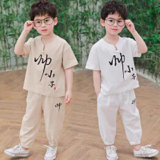 批发儿<b class='q'>童装</b>男童短袖长裤套装夏季2026年新款帅气汉服中国风唐装两件套