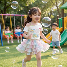 2026新款露肩女童短袖t恤小清新卡通夏季印花时尚女宝宝公主上衣