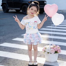 女童短袖t恤2026新款夏季小女孩不规则露肩儿童百搭打底洋气上衣