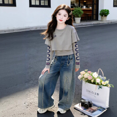 批发<b class='q'>女童</b>春<b class='q'>装</b>2026新款<b class='q'>长袖</b>T恤洋气假两件上衣女大童韩版春季童装衣服