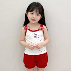 批发女童2026<b class='q'>夏</b>季洋气波点卡通印花吊带背心中可爱立体蝴蝶结无袖上衣