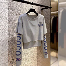 批发【40支酷丝爽棉1*1螺纹】长袖女2026年春秋季新款印花假两件上衣