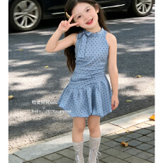 批发【40支酷丝爽棉螺纹1*1】女童2026年夏季新款韩系短裙波点花苞裙