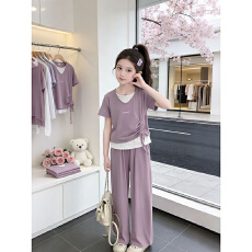 批发【莱雅1*1随心裁】女童套装2026新款夏大童短袖上衣阔腿裤两件套