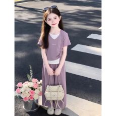 批发【莱雅1*1随心裁】女童夏套装新款中大童洋气短袖T恤阔腿裤两件套