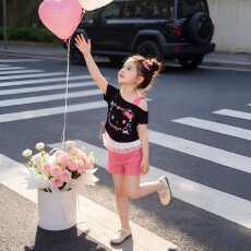 批发【40支酷丝爽棉螺纹1*1】夏季斜肩短袖T恤女童2026新慵懒露肩上衣