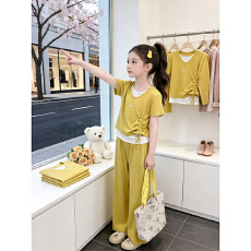 批发【莱雅1*1随心裁】<b class='q'>女童</b><b class='q'>套装</b>2026新夏季大童<b class='q'>短袖</b>上衣阔腿裤两件套