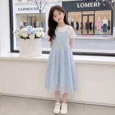 批发【酷丝爽棉螺纹】女童假两件连衣裙夏季新款公主裙女孩甜美A字裙