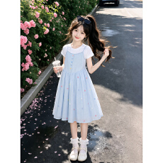 批发【酷丝爽棉螺纹】女童连衣裙夏季2026新款儿童裙巨好看大童短袖裙