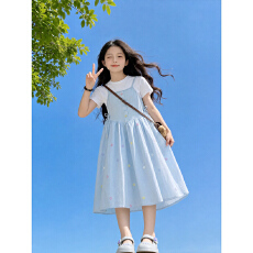 批发【酷丝爽棉螺纹】洋气夏季女童2026新款儿童女大童短袖A字连衣裙