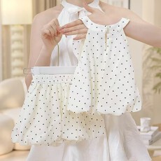 批发【四面弹】女童夏新款时髦洋气<b class='q'>小童</b>波点挂脖无袖花苞短裤两件<b class='q'>套装</b>