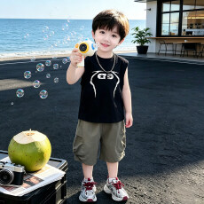 批发【索罗娜】<b class='q'>男</b><b class='q'>童</b>夏套装2026新款儿童无袖衣服个性时尚男孩夏装<b class='q'>背心</b>