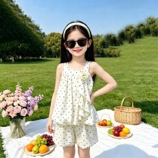 批发【四面弹】超好看甜美套装夏2026新款<b class='q'>儿童</b>背心短裤两件套女童套装
