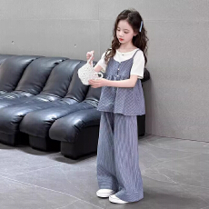批发【40支酷丝爽棉螺纹1×1】<b class='q'>女</b><b class='q'>童</b>吊带短袖夏季2026新款阔腿裤三件套