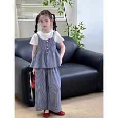 批发【40支酷丝爽棉螺纹1×1】<b class='q'>女</b><b class='q'>童</b>2026夏新款吊带打底T恤休闲裤三件套