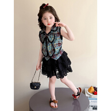 批发【格子布】<b class='q'>女童</b><b class='q'>套装</b>夏季2026新款大童洋气无袖时髦夏装裙子两件套