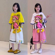批发【牛奶丝 】女童趣味<b class='q'>印花</b>短袖T恤裤子26夏新韩版网红短裤两件套潮