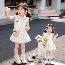 批发【坑条布】26夏季新款设计感小众小个子<b class='q'>儿童</b>上衣蝴蝶结花苞<b class='q'>裙</b>套装
