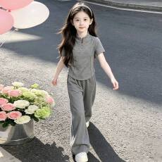 批发【曼巴棉】<b class='q'>女</b><b class='q'>童</b>夏装套装26新洋气儿童时髦休闲短袖阔腿裤<b class='q'>运动套装</b>