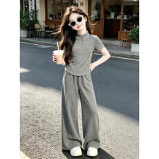 批发【曼巴棉】女童<b class='q'>休闲</b>短袖上衣套装夏2026年新款女大童洋气T恤百搭