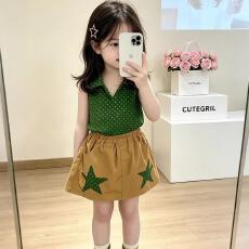 批发女<b class='q'>童</b><b class='q'>套装</b>时髦<b class='q'>翻领</b>背心26<b class='q'>夏</b>新款洋气露背宽松波点无袖上衣黄色裙裤