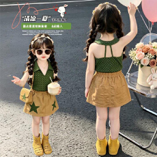 批发女<b class='q'>童</b><b class='q'>夏季</b><b class='q'>套装</b>2026新款洋气儿<b class='q'>童</b>绿色背心工装裙女宝宝多巴胺两件套