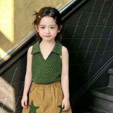 批发女<b class='q'>童</b><b class='q'>波西米亚风</b><b class='q'>套装</b>绿色波点背心星星短裙绝美女宝宝儿<b class='q'>童</b>两件套潮