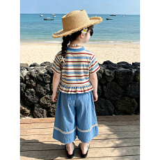 批发<b class='q'>女</b><b class='q'>童</b>夏装套装2026新款儿童夏季休闲洋气薄款短袖宝宝阔腿裤两件套