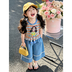 批发<b class='q'>女</b><b class='q'>童</b>夏装套装2026新款儿童夏季休闲洋气薄款短袖宝宝阔腿裤两件套