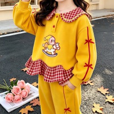 批发曼巴棉<b class='q'>女</b><b class='q'>童</b>卡通卫衣套装秋季26新款甜美洋气女宝宝秋装两件套