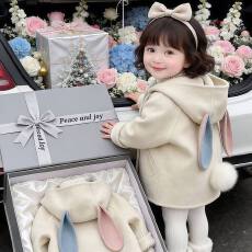 批发日韩双顺  26秋冬新款女童可爱兔子双面毛呢大衣宝宝加厚毛呢外套