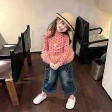 批发德绒螺纹  女<b class='q'>童</b><b class='q'>套装</b><b class='q'>202</b>6新款秋季韩版儿<b class='q'>童</b>超好看波点拼接网纱长袖