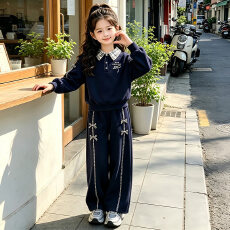 批发曼巴棉 女童套装26新款洋气<b class='q'>儿童</b>春秋装女休闲卫衣阔腿卫<b class='q'>裤</b>两件套