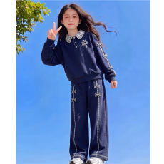 批发曼巴棉 女童套装26新款洋气<b class='q'>儿童</b>春秋装女休闲卫衣阔腿卫<b class='q'>裤</b>两件套