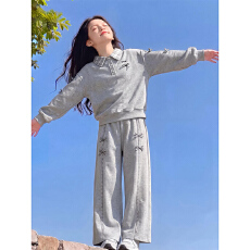 批发曼巴棉 女童套装26新款洋气<b class='q'>儿童</b>春秋装女休闲卫衣阔腿卫<b class='q'>裤</b>两件套