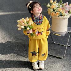 批发曼巴棉 <b class='q'>女</b><b class='q'>童</b>假两件卡通<b class='q'>套装</b>秋季2026新款洋气时髦儿童秋装两件套