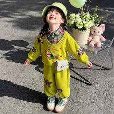 批发曼巴棉 <b class='q'>女</b><b class='q'>童</b>假两件卡通<b class='q'>套装</b>秋季2026新款洋气时髦儿童秋装两件套