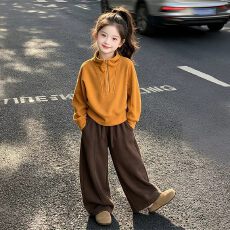 曼巴棉 女童秋装26新款洋气儿童韩系时髦休闲秋阔腿裤卫衣两件套