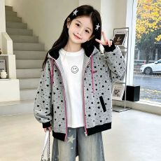 曼巴棉 女童韩版外套26新款儿童洋气休闲上衣秋装女孩连帽卫衣