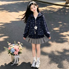 曼巴棉  女童秋装外套26新款洋气儿童连帽休闲春秋款宽松开衫上衣