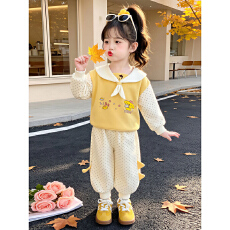 批发曼巴棉 <b class='q'>女</b><b class='q'>童</b><b class='q'>学院</b>风<b class='q'>海军领</b>卫衣套装春秋季26新款儿童韩版波点长裤