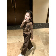 批发德绒螺纹+曼巴棉 女童秋装套装2026韩系秋冬女大童洋气加绒两件套