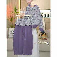 曼巴棉260g 女童26秋冬季新款小马满印花外套裤子套装潮款两件套