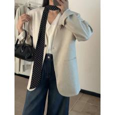 批发26春！韩系简约气质风无领质感宽松西装配丝带