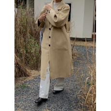 批发100%羊毛！韩系简约灯笼袖设计款羊毛外套系腰带