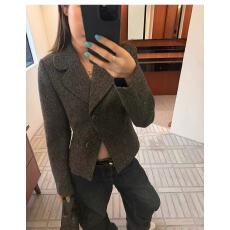 批发韩系高智感花瓣领正肩收腰显瘦毛呢短款<b class='q'>西装外套</b>